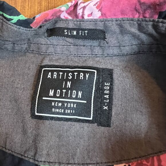 Artistry In Motion Shirt Mens XL Black Floral Button Up Slim‎ Fit Cotton Casual - Picture 3 of 8